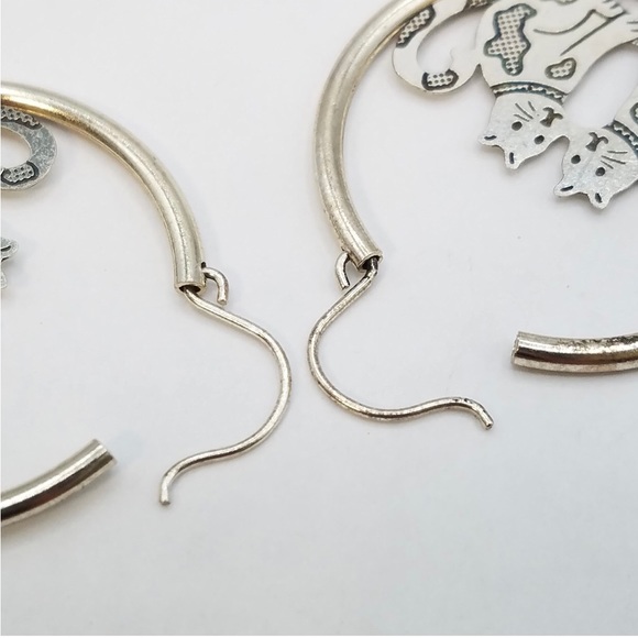 Vintage Sterling Silver Cat Hoop Earrings - Picture 5 of 7